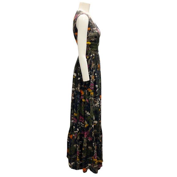 Mulberry Olive Multi Floral Nature Print Silk Maxi Dress - Picture 2 of 4